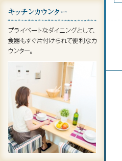 キッチンカウンター｜プライベートなダイニングとして、食器もすぐ片付けられて便利なカウンター。